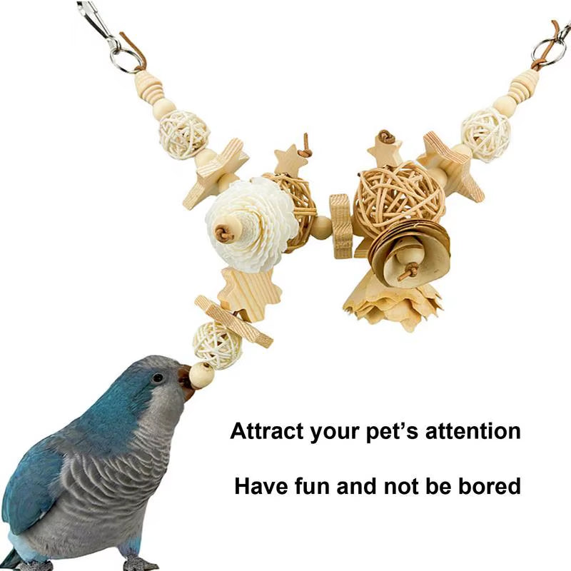 Bird Chew Toys Hang Natural Wooden Parrot Chewing Foraging Toys Bite Hang Toys Bird Cage Accessories for Parrots Cockatiel