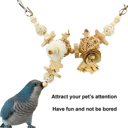 Bird Chew Toys Hang Natural Wooden Parrot Chewing Foraging Toys Bite Hang Toys Bird Cage Accessories for Parrots Cockatiel