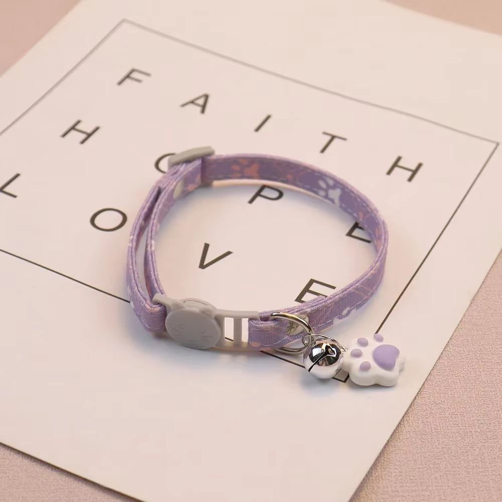 Pet Adjustable Footprint Cat Collar Breakaway Cute Neck Collar with Bell for Small Dogs Puppy Kitten Stuff Things Accessories