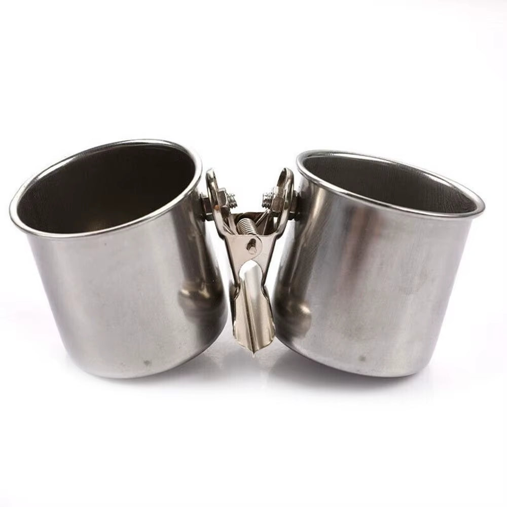 Bird Food Cup Stainless Steel Birds Parrot Feeder round Aviary Pet Food Water Feeding Bowl