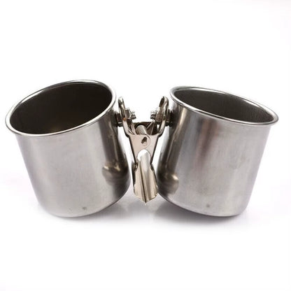 Bird Food Cup Stainless Steel Birds Parrot Feeder round Aviary Pet Food Water Feeding Bowl