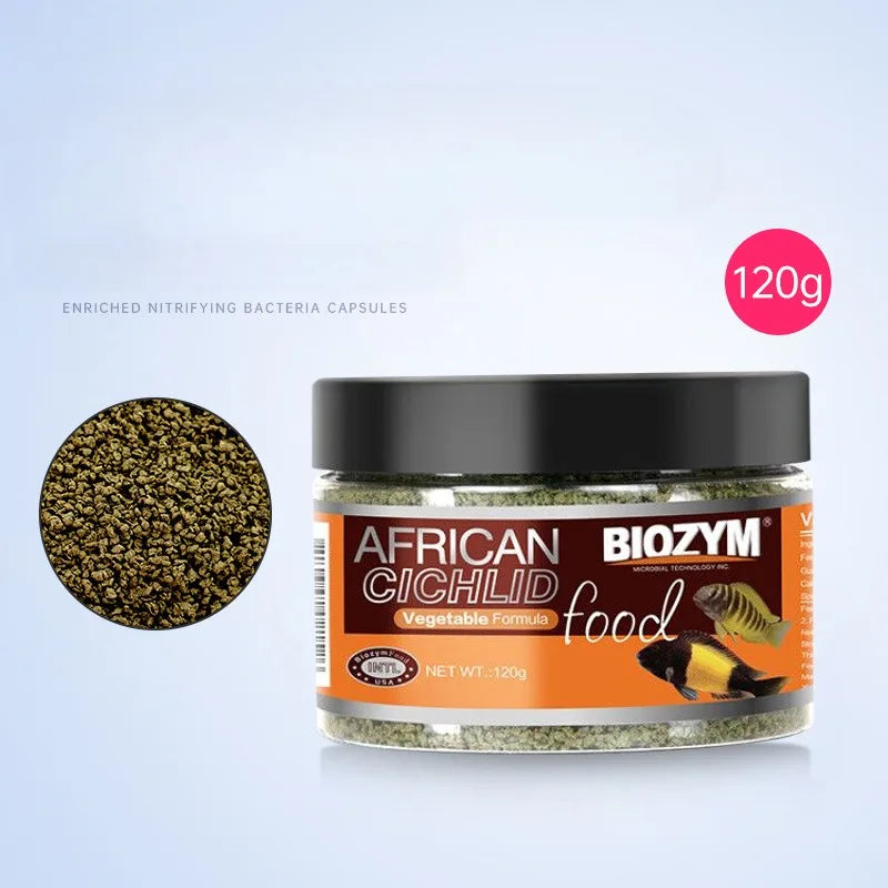 Aquarium Tropical Fish Food Fish Feed African Cichlids Vege Formula Food Creophagy Formula Food 120G