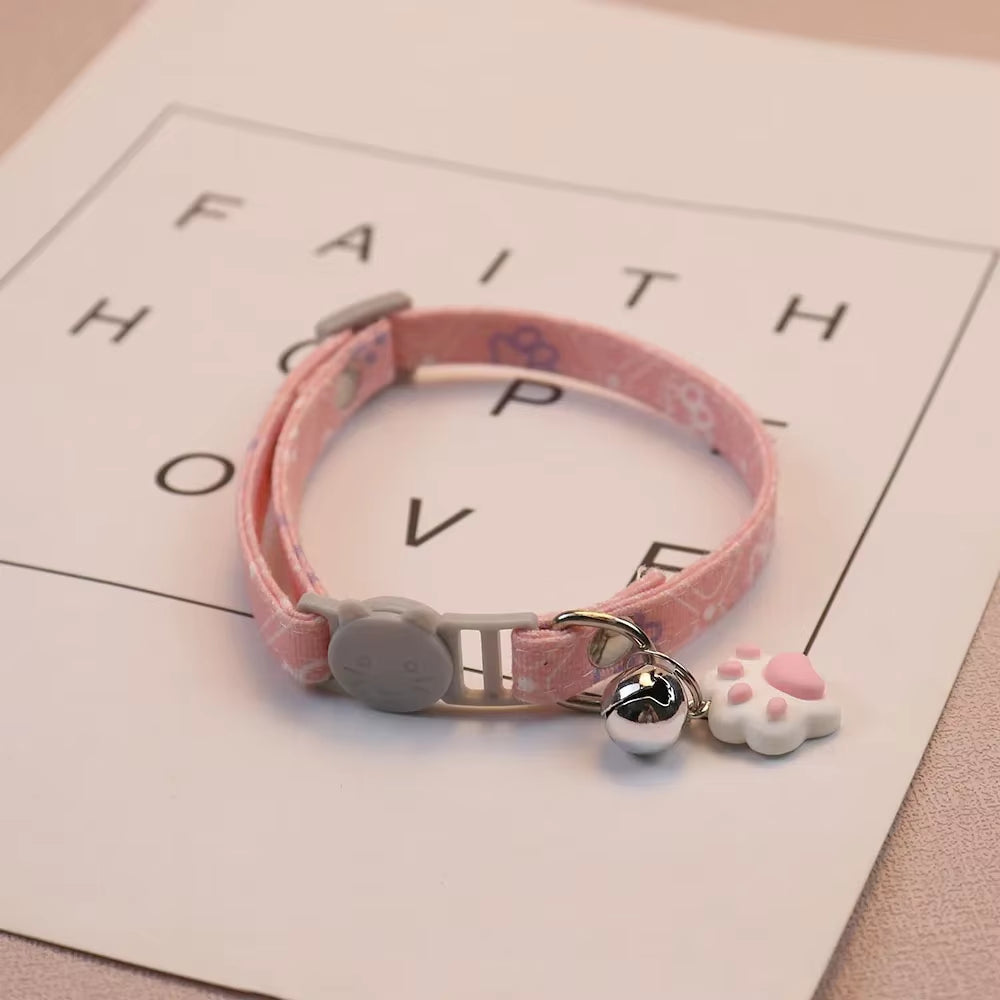 Pet Adjustable Footprint Cat Collar Breakaway Cute Neck Collar with Bell for Small Dogs Puppy Kitten Stuff Things Accessories