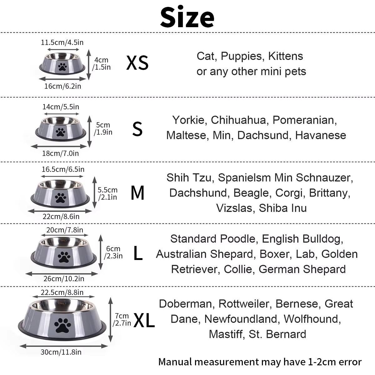 1PC Stainless Steel Pet Bowl Cat Bowl Dog Food Bowl Multi-Specification Anti-Fall Food Bowl Food Bowl Feeding Pet Supplies