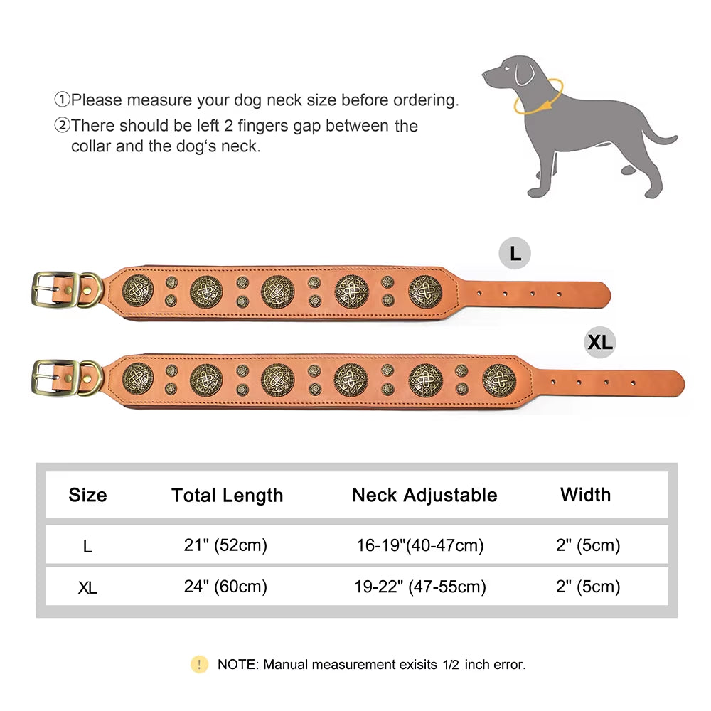 Real Leather Dog Collar Cool Spiked Studded Pet Collars Genuine Leather Medium Large Dogs Collars Necklace Pitbull Bulldog