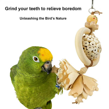 Bird Chew Toys Hang Natural Wooden Parrot Chewing Foraging Toys Bite Hang Toys Bird Cage Accessories for Parrots Cockatiel