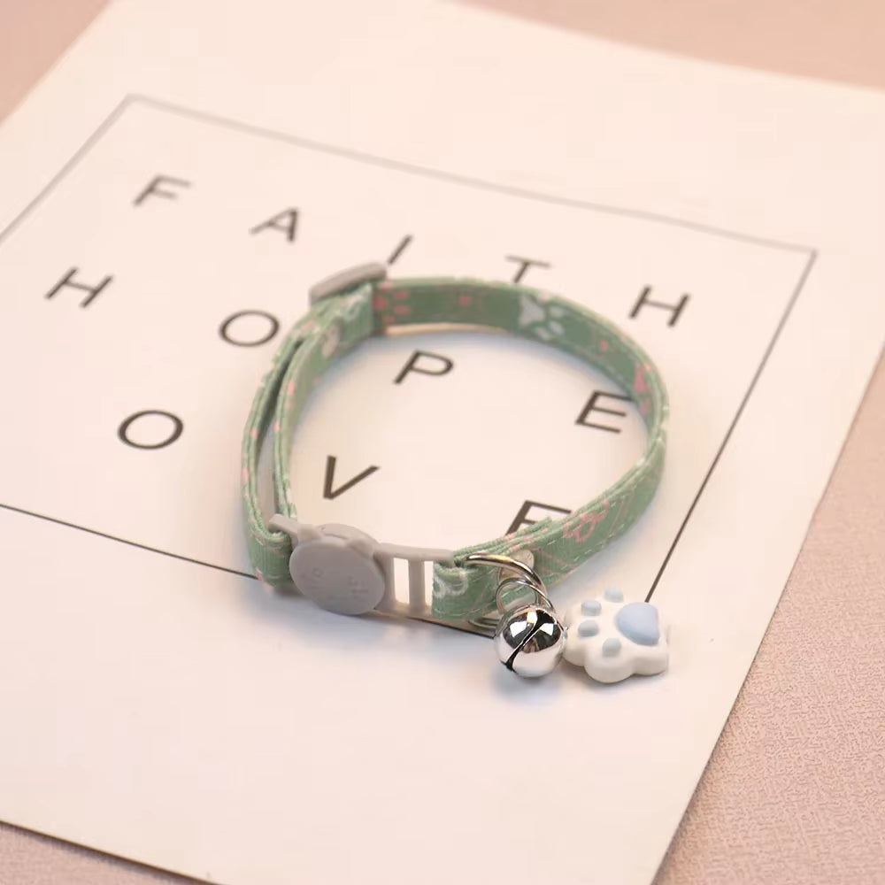 Pet Adjustable Footprint Cat Collar Breakaway Cute Neck Collar with Bell for Small Dogs Puppy Kitten Stuff Things Accessories