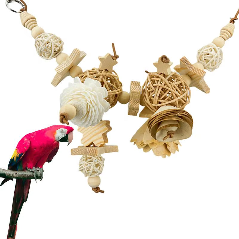 Bird Chew Toys Hang Natural Wooden Parrot Chewing Foraging Toys Bite Hang Toys Bird Cage Accessories for Parrots Cockatiel