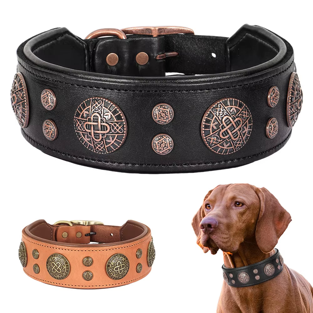 Real Leather Dog Collar Cool Spiked Studded Pet Collars Genuine Leather Medium Large Dogs Collars Necklace Pitbull Bulldog