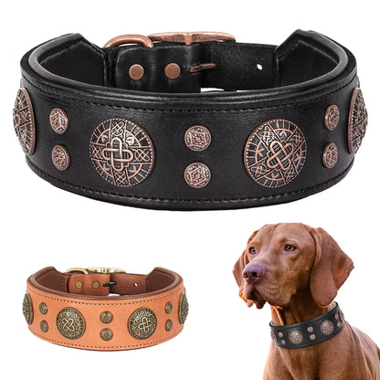 Real Leather Dog Collar Cool Spiked Studded Pet Collars Genuine Leather Medium Large Dogs Collars Necklace Pitbull Bulldog