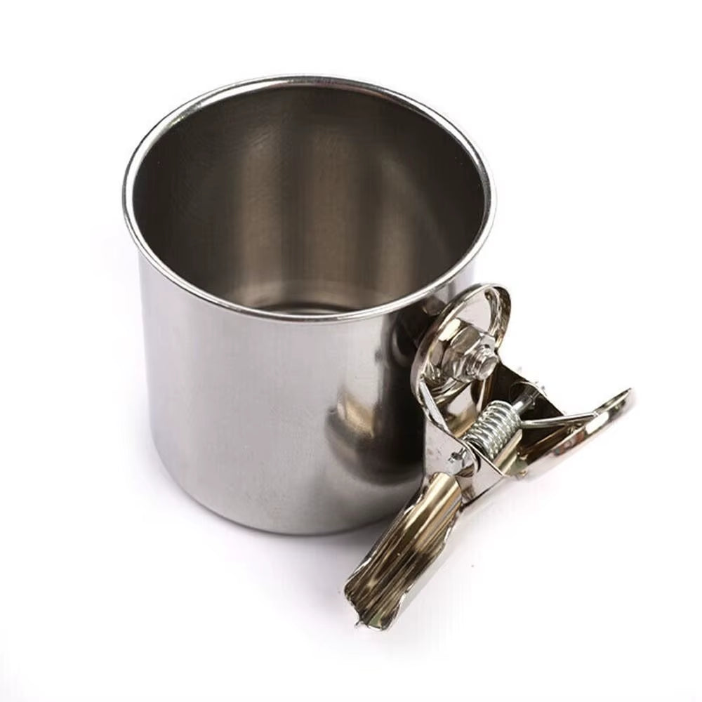 Bird Food Cup Stainless Steel Birds Parrot Feeder round Aviary Pet Food Water Feeding Bowl