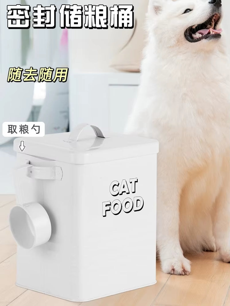 High-Value Pet Food Storage Bucket Cat Food Storage Bucket Dog Food Bucket Moisture-Proof Sealed Wrought Iron Grain Storage Box