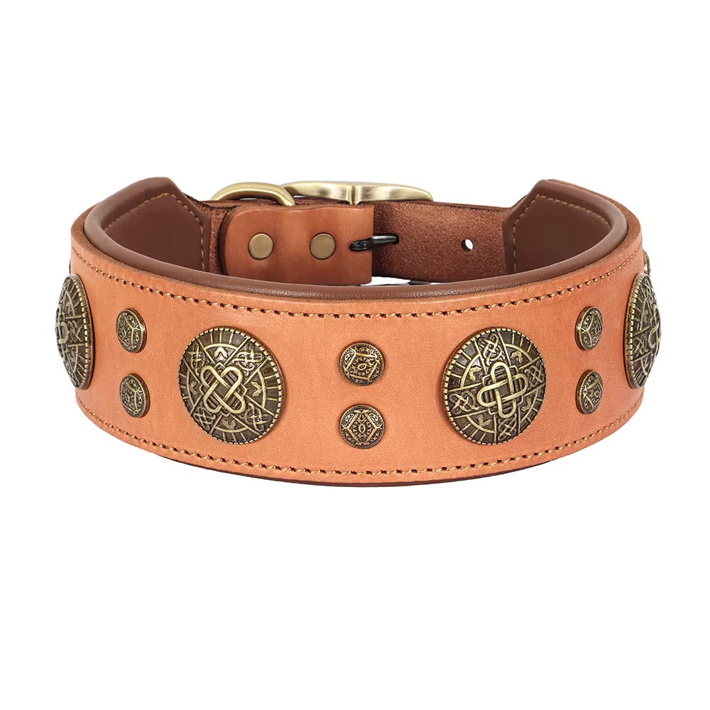 Real Leather Dog Collar Cool Spiked Studded Pet Collars Genuine Leather Medium Large Dogs Collars Necklace Pitbull Bulldog