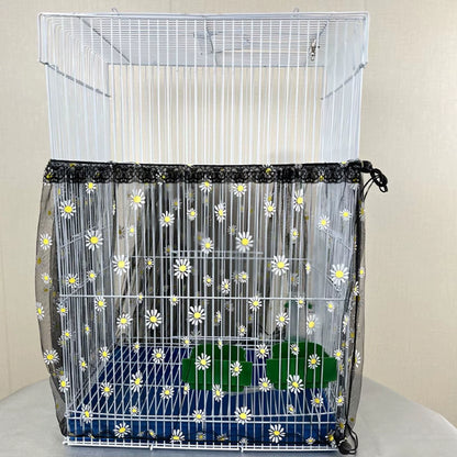 Bird Cage Cover Dustproof Birdseed Net Seed Catcher Nylon Mesh Birdseed Net Guard for Bird Cage Stars /Solid Color