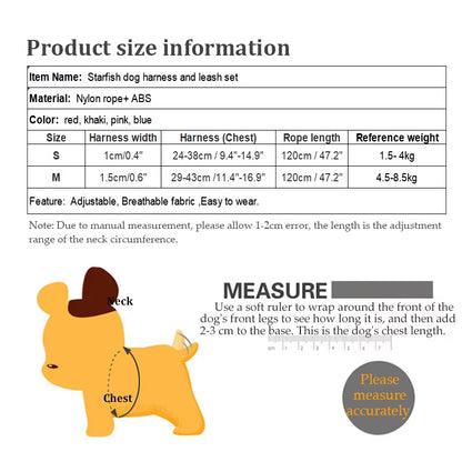 Adjustable Pet Harness for Small Dogs Cats Dog Harness and Leash Set Cute Starfish Kitten Puppy Harness