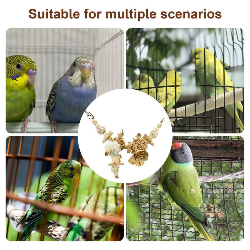 Bird Chew Toys Hang Natural Wooden Parrot Chewing Foraging Toys Bite Hang Toys Bird Cage Accessories for Parrots Cockatiel
