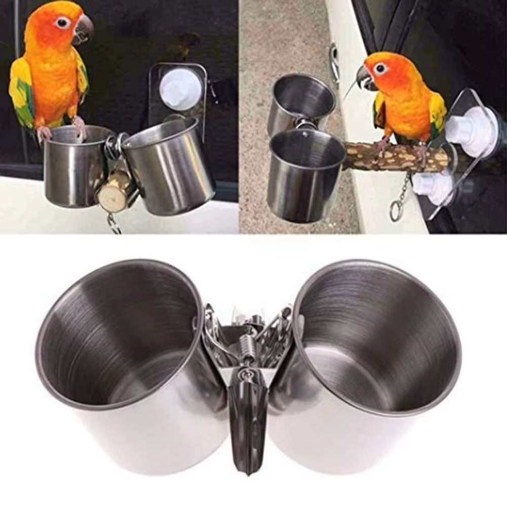 Bird Food Cup Stainless Steel Birds Parrot Feeder round Aviary Pet Food Water Feeding Bowl