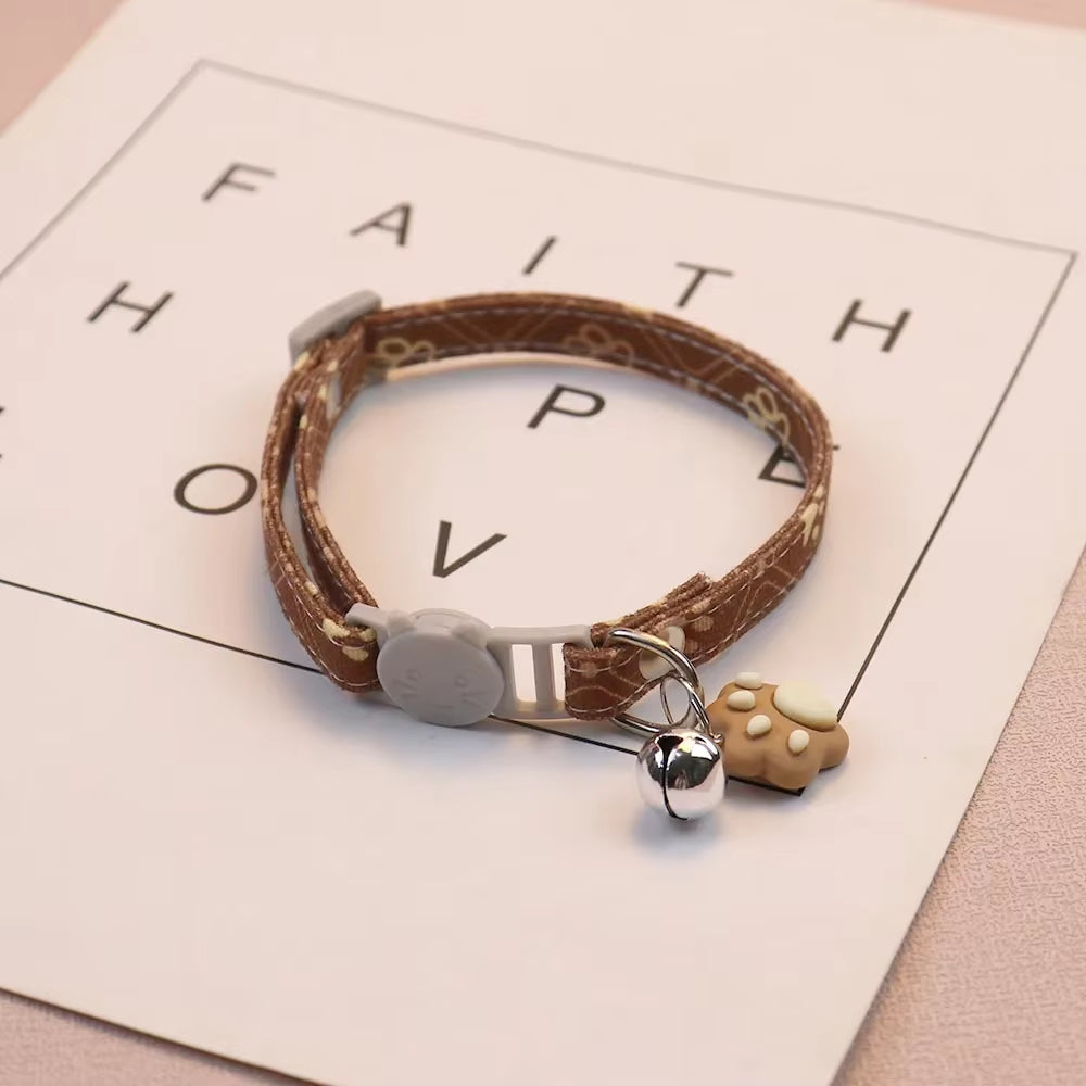 Pet Adjustable Footprint Cat Collar Breakaway Cute Neck Collar with Bell for Small Dogs Puppy Kitten Stuff Things Accessories