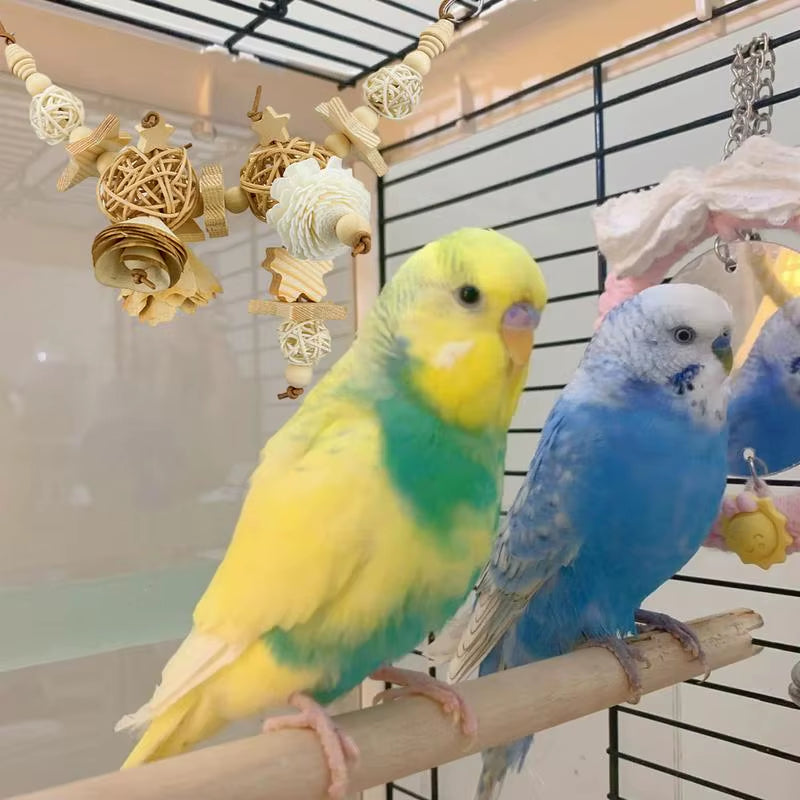 Bird Chew Toys Hang Natural Wooden Parrot Chewing Foraging Toys Bite Hang Toys Bird Cage Accessories for Parrots Cockatiel